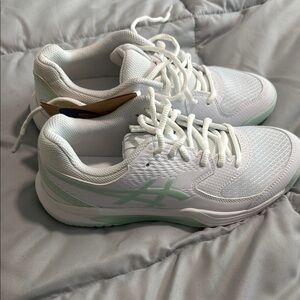 ASICS White and Light Green Athletic Shoes